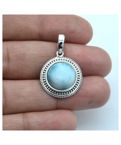 Round Cabochon Larimar (5 Cts) Pendant Solid 925 Sterling Silver Gemstone Pendant WITHOUT Chain (Only Pendant) Jewelry For Wo...