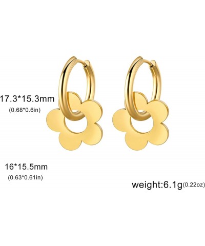 Stainless Steel Hoop Earrings Drop Dangle Earrings Jewellery Gifts for Women Girls Five Petal Flower - Gold $8.84 Earrings