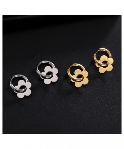 Stainless Steel Hoop Earrings Drop Dangle Earrings Jewellery Gifts for Women Girls Five Petal Flower - Gold $8.84 Earrings