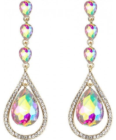 Austrian Crystal Bridal Hollow-out Teardrop Pierced Dangle Earrings Iridescent Gold-Tone $13.91 Earrings