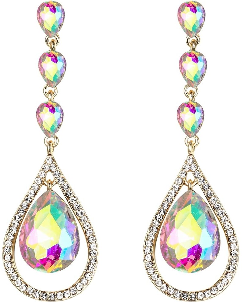 Austrian Crystal Bridal Hollow-out Teardrop Pierced Dangle Earrings Iridescent Gold-Tone $13.91 Earrings