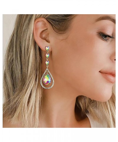 Austrian Crystal Bridal Hollow-out Teardrop Pierced Dangle Earrings Iridescent Gold-Tone $13.91 Earrings