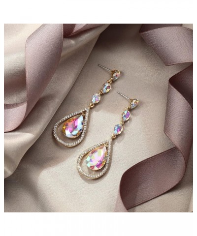 Austrian Crystal Bridal Hollow-out Teardrop Pierced Dangle Earrings Iridescent Gold-Tone $13.91 Earrings