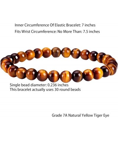 Natural Gemstone 6mm Round Bead Stretch Bracelet, Gemstone Beaded Bracelet For Women, Men And Teenagers Grade 7A Yellow Tiger...