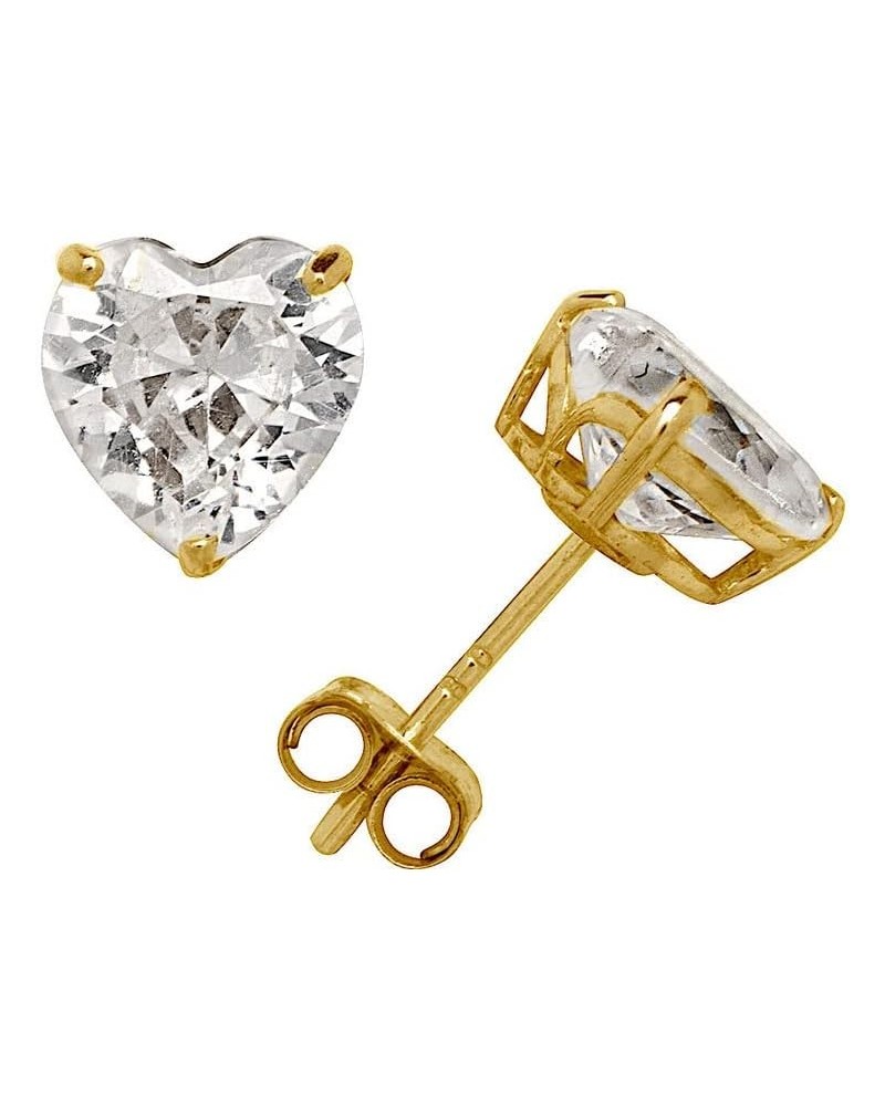 Solid 14k Yellow Gold Heart-shaped Cubic Zirconia Stud Earrings -4mm 5mm 6mm - Gold Heart Earrings for Women - Cubic Zirconia...