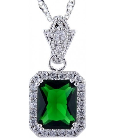 Pendant with 18" Chain & Rectangular Cut CZ [6 Colors available] in White Gold Plated, Simple Modern Elegant Green $7.97 Neck...