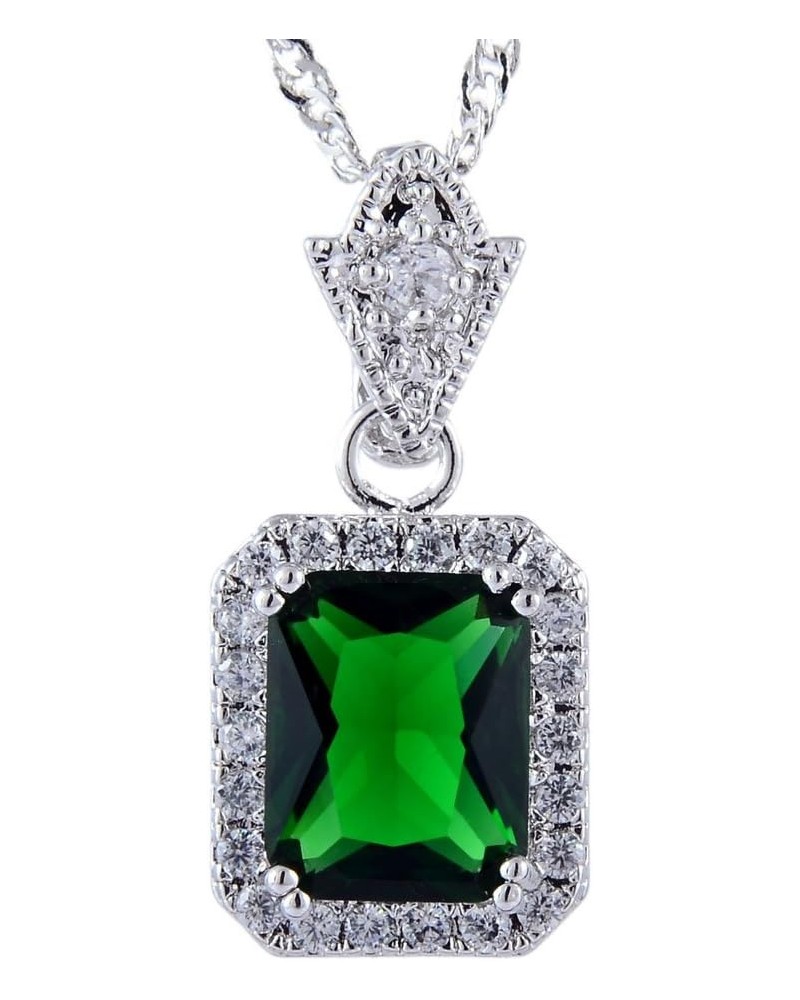 Pendant with 18" Chain & Rectangular Cut CZ [6 Colors available] in White Gold Plated, Simple Modern Elegant Green $7.97 Neck...