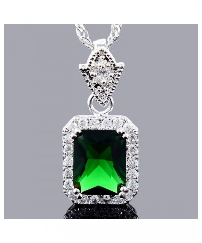 Pendant with 18" Chain & Rectangular Cut CZ [6 Colors available] in White Gold Plated, Simple Modern Elegant Green $7.97 Neck...