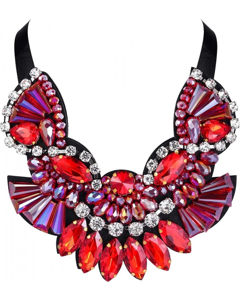 Chunky Statement Collar Necklace, Rhinestone Crystal Vintage Costume Necklace for Women Girls Red $15.64 Necklaces