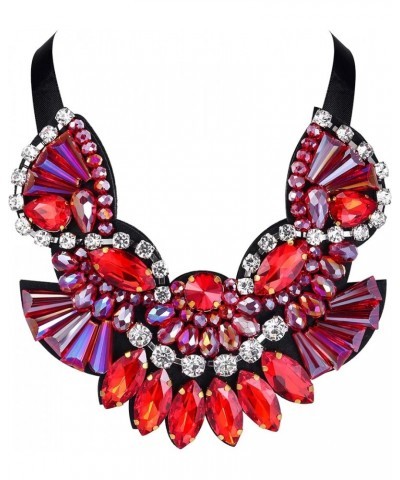 Chunky Statement Collar Necklace, Rhinestone Crystal Vintage Costume Necklace for Women Girls Red $15.64 Necklaces