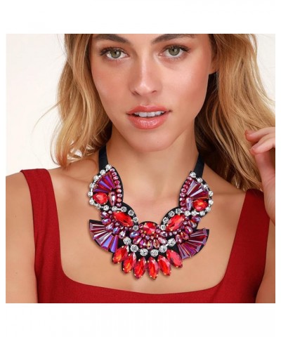 Chunky Statement Collar Necklace, Rhinestone Crystal Vintage Costume Necklace for Women Girls Red $15.64 Necklaces