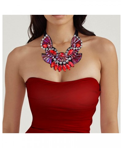 Chunky Statement Collar Necklace, Rhinestone Crystal Vintage Costume Necklace for Women Girls Red $15.64 Necklaces