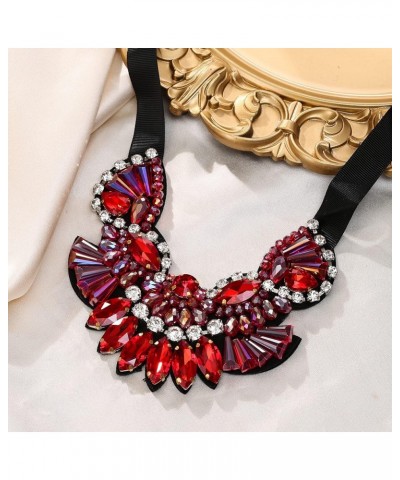 Chunky Statement Collar Necklace, Rhinestone Crystal Vintage Costume Necklace for Women Girls Red $15.64 Necklaces