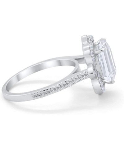 Halo Art Deco Emerald Cut Engagement Bridal Ring Round CZ 925 Sterling Silver Simulated Cubic Zirconia $16.79 Rings