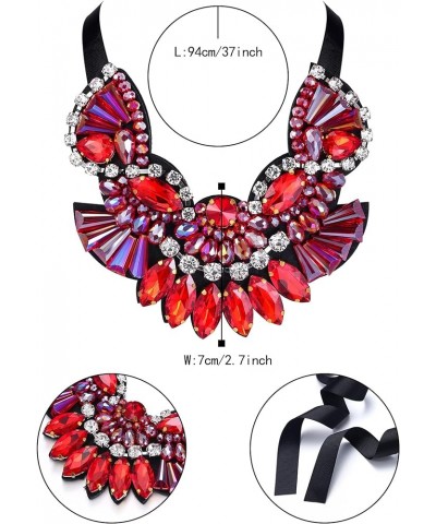 Chunky Statement Collar Necklace, Rhinestone Crystal Vintage Costume Necklace for Women Girls Red $15.64 Necklaces