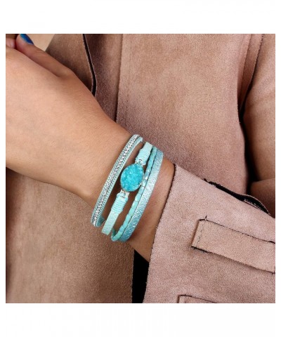 Boho Leather Wrap Bracelets Bohemian Crystal Bracelets Trendy Layered Bracelet with Magnetic Clasp Stackable Jewelry for Wome...