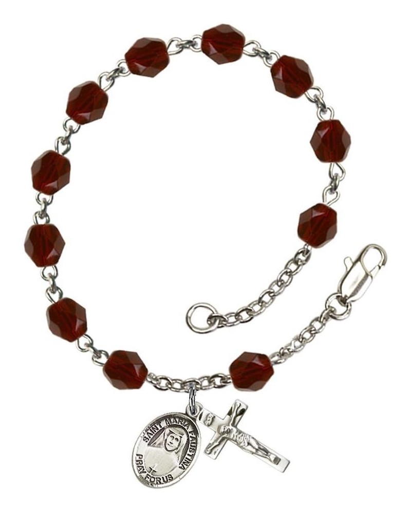 St. Maria Faustina Silver Plate Rosary Bracelet 6mm Fire Polished Beads - Every Birth Month Color January Red $31.38 Bracelets