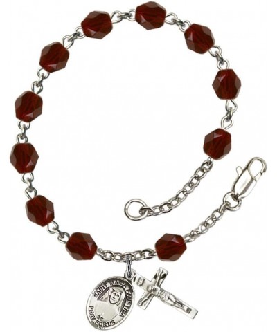 St. Maria Faustina Silver Plate Rosary Bracelet 6mm Fire Polished Beads - Every Birth Month Color January Red $31.38 Bracelets