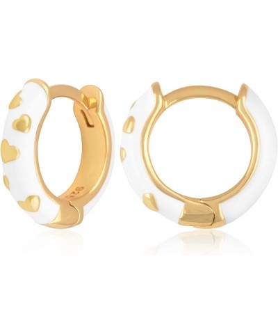 14K Gold Plated Sterling Silver Enamel Color Huggie Hoop Earrings for Women – Wide Range of Vibrant Color Options Available W...