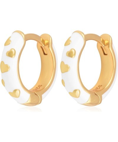 14K Gold Plated Sterling Silver Enamel Color Huggie Hoop Earrings for Women – Wide Range of Vibrant Color Options Available W...