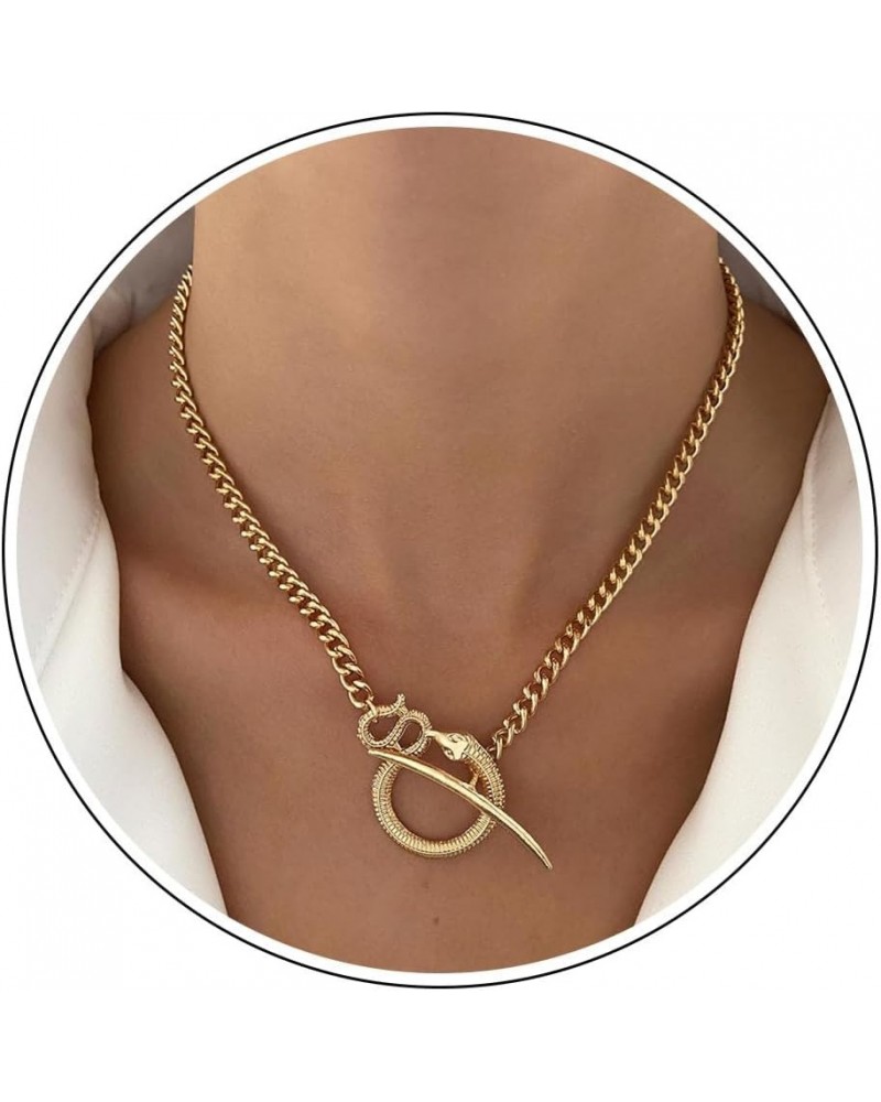 Gothic Snake Choker Necklace Gold Serpent Pendant Necklace Snake Shaped OT Toggle Clasp Necklace Punk Cuban Link Chain Animal...