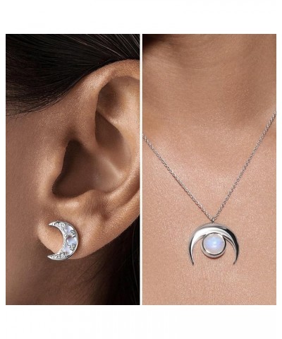 Authentic Moonstone Earrings and Necklace Gift Set/Real 925 Sterling Silver - 18K Rose Gold Raw Crystal Moonstone Studs & Nec...