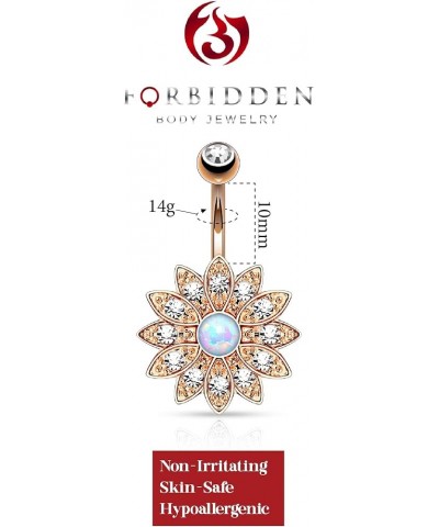 CZ Crystal Pave Flower with Opalite Gemstone Center Belly Button Ring Rose Gold Plated Clear CZ $10.99 Body Jewelry