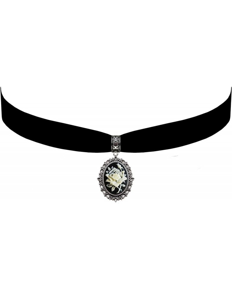 Black Velvet Flower Choker Steampunk Gothic Pendant Necklace Black $9.68 Necklaces