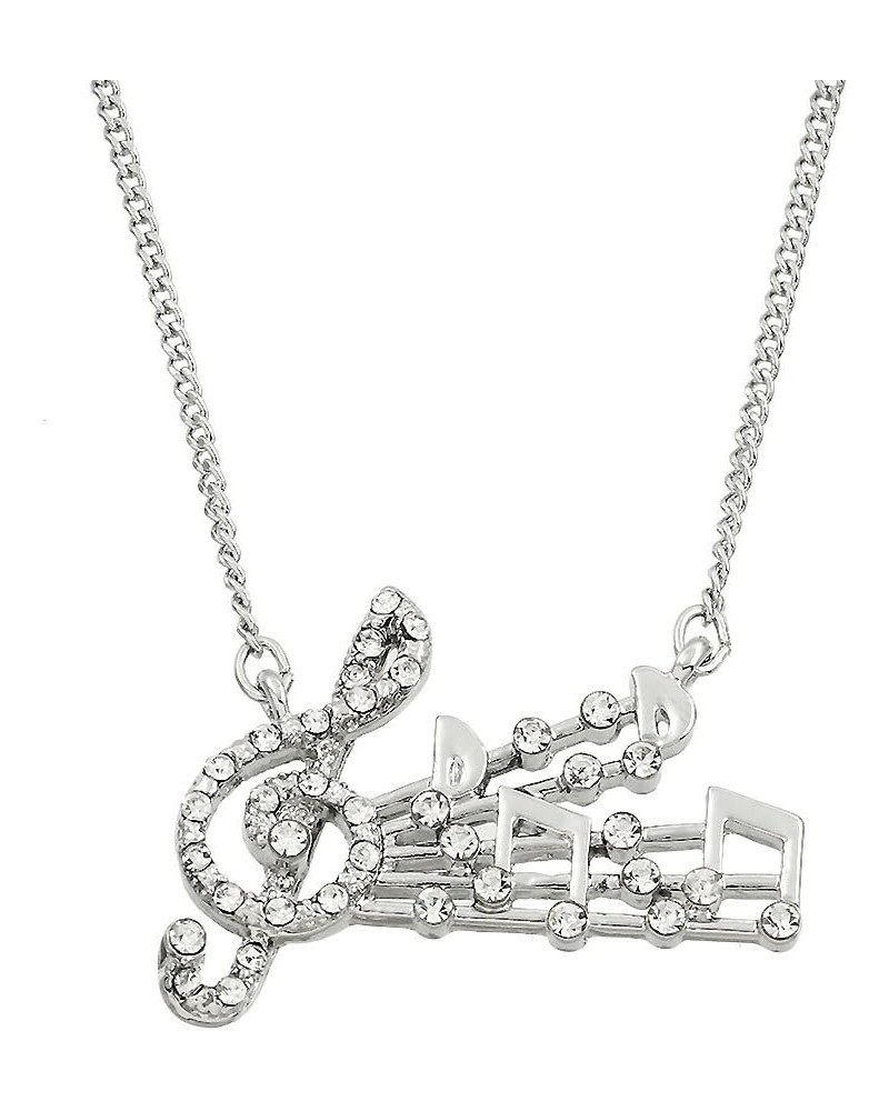 Music Note Pendant Necklace Rhinestone Crystal Rhodium High Polished Style 1 $8.31 Necklaces