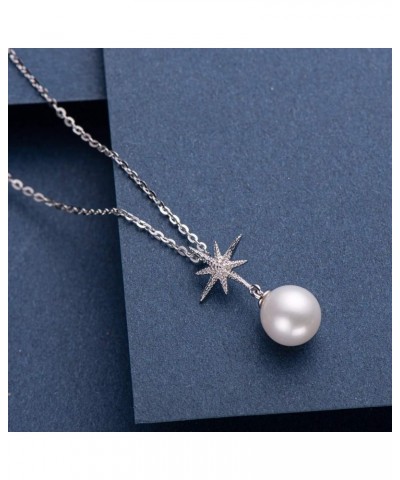 Freshwater Pearl Necklace for Women, Single White Pearl Pendant with 925 Sterling Silver Chain Pearl Jewelry Gifts for Mom Wi...