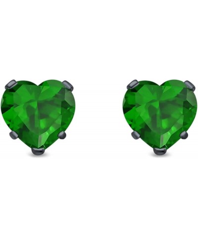 Heart Stud Earrings Simulated Cubic Zirconia 925 Sterling Silver (4mm-8mm) Black Tone, Simulated Green Emerald CZ 7.0 Millime...