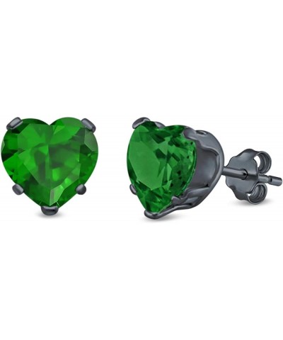 Heart Stud Earrings Simulated Cubic Zirconia 925 Sterling Silver (4mm-8mm) Black Tone, Simulated Green Emerald CZ 7.0 Millime...