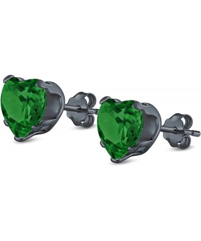 Heart Stud Earrings Simulated Cubic Zirconia 925 Sterling Silver (4mm-8mm) Black Tone, Simulated Green Emerald CZ 7.0 Millime...