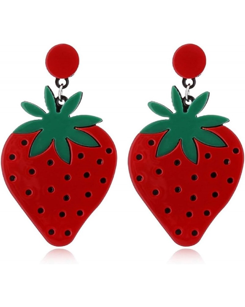 Women's Fashion and Fun Lightweight Acrylic Big and Colorful Cute Drop and Dangle Statement Earrings strawberry $9.18 Earrings