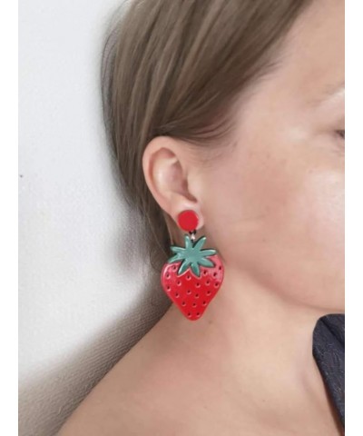 Women's Fashion and Fun Lightweight Acrylic Big and Colorful Cute Drop and Dangle Statement Earrings strawberry $9.18 Earrings