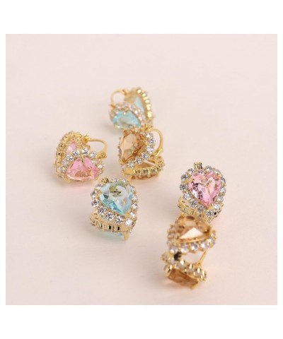 Crystal Heart Reversible Gold Hoop Stud Earrings for Women Teen Girls, Cute Rhinestone Front Back Love Ball Leaf Huggie Earin...