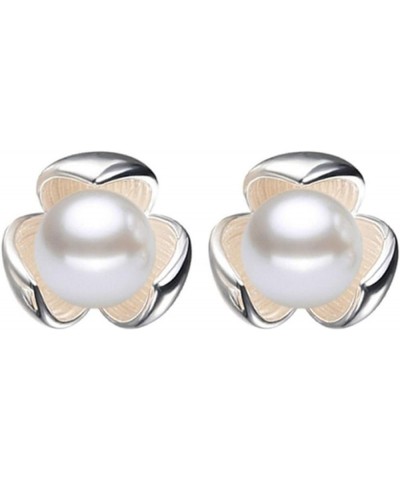 Earrings Set for Women Girls, Women Fashion Faux Pearl Inlaid Clover Stud Earrings Wedding Party Jewelry Gift White $3.57 Ear...