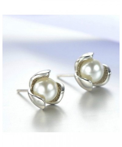 Earrings Set for Women Girls, Women Fashion Faux Pearl Inlaid Clover Stud Earrings Wedding Party Jewelry Gift White $3.57 Ear...