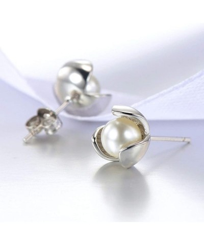 Earrings Set for Women Girls, Women Fashion Faux Pearl Inlaid Clover Stud Earrings Wedding Party Jewelry Gift White $3.57 Ear...