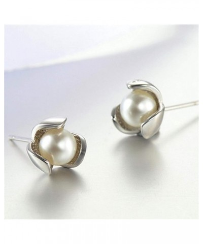 Earrings Set for Women Girls, Women Fashion Faux Pearl Inlaid Clover Stud Earrings Wedding Party Jewelry Gift White $3.57 Ear...