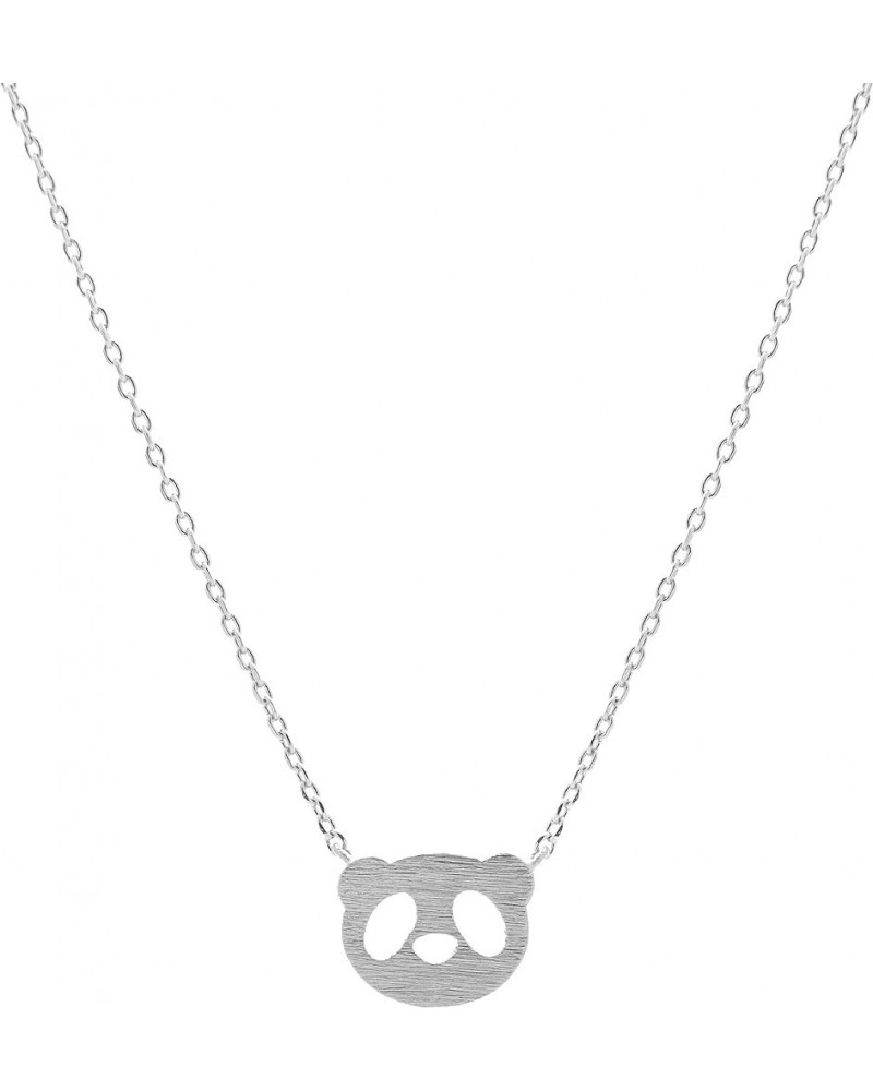 Handmade Brush Metal Panda Head Necklace Matte Silver $7.94 Necklaces