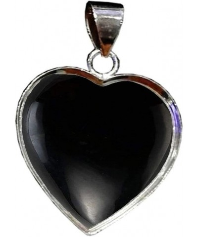 Choose Your Gemstone Pendants Heart Shape Sterling Silver 18K Gold Plated Locket For Men Women natural-cabachon-Black-Onyx St...