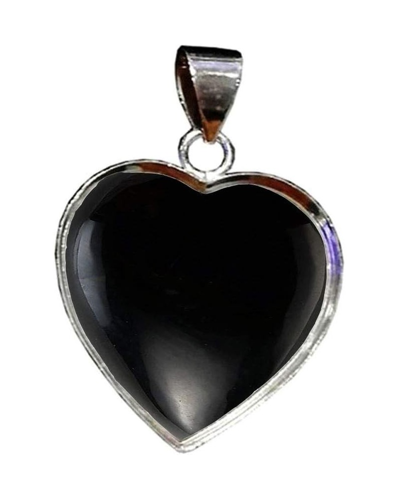 Choose Your Gemstone Pendants Heart Shape Sterling Silver 18K Gold Plated Locket For Men Women natural-cabachon-Black-Onyx St...