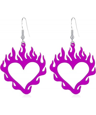 Red Light weight Halloween Acrylic Flame Heart Dangle Earrings Unique Charm Hollow Out Flame Love Heart Earrings for Women Gi...