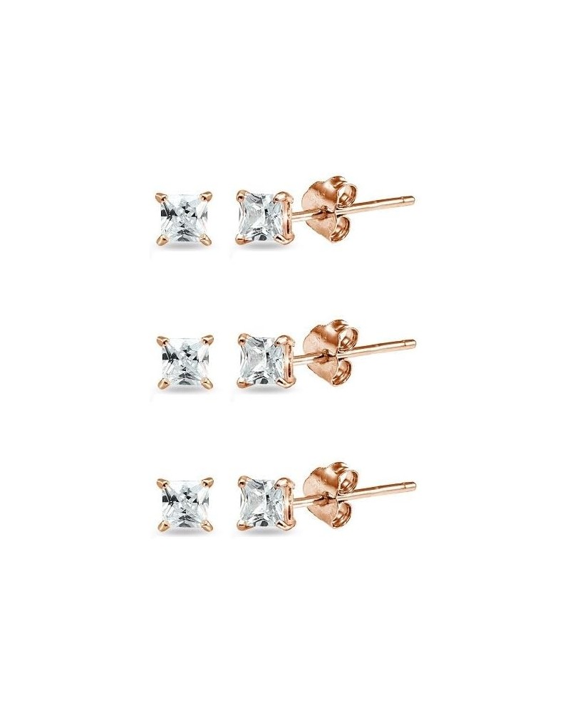 Sterling Silver Tiny 2mm Princess-Cut Square CZ Cartilage Piercing Stud Earrings Jewelry Set for Women Girls Men 3 Pairs - Ro...