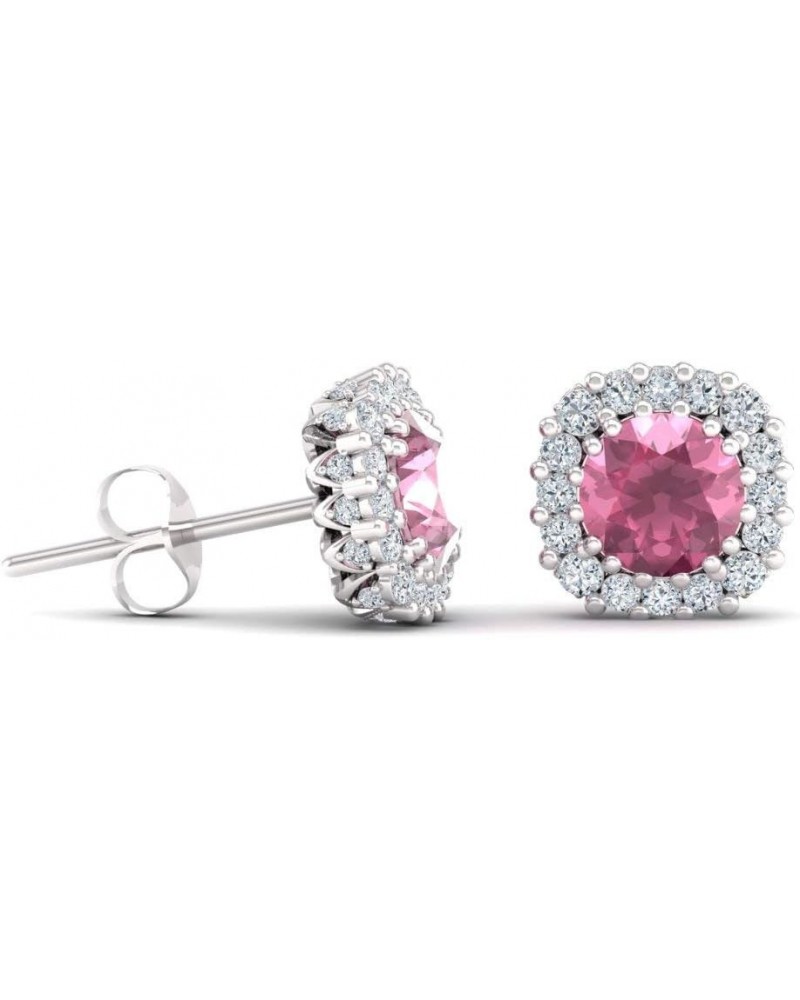 Natural and Certified Gemstone and Diamonds Halo Earrings in 14K Solid Gold | 1.34 Carat Earrings for Women Pink Tourmaline 1...