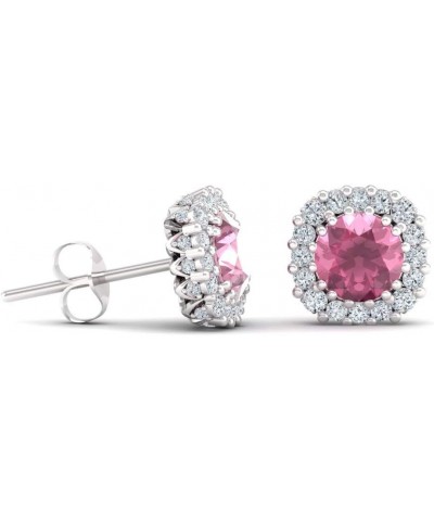 Natural and Certified Gemstone and Diamonds Halo Earrings in 14K Solid Gold | 1.34 Carat Earrings for Women Pink Tourmaline 1...