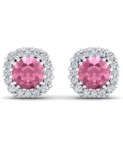 Natural and Certified Gemstone and Diamonds Halo Earrings in 14K Solid Gold | 1.34 Carat Earrings for Women Pink Tourmaline 1...