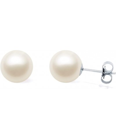 AAAA Quality Japanese White Akoya Cultured Pearl Stud Earrings - White Gold 7.5-8mm $46.00 Earrings