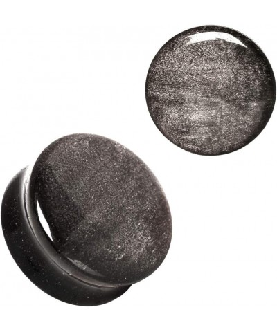 Pair of Natural Silver Obsidian Stone Saddle Plug 5/8" (16mm) $13.51 Body Jewelry